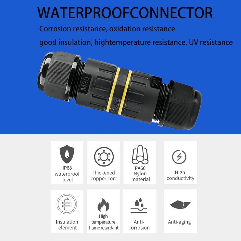KLJ Waterproof Cable Connector, IP68 Connection Terminals, 3-Pin M20 Plug,