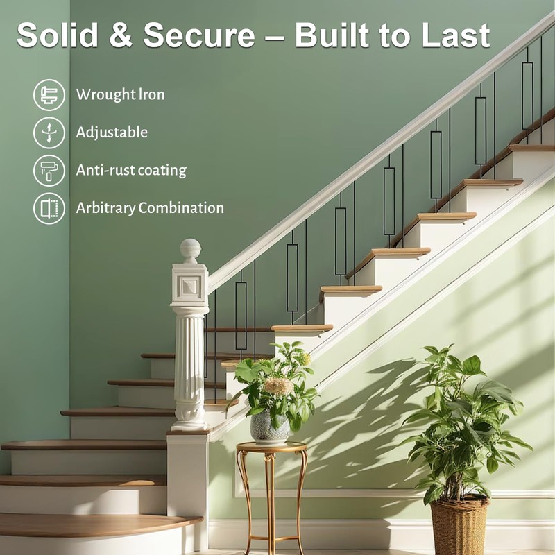 10 Pack Wrought Iron Railing, 44" x 1/2" Rectangular Hollow
