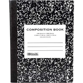 BAZIC Products Composition Notebook College Ruled - 100 Sheets, Black Marble Composition Notebook with Durable Cover, Non-Spiral and Lined Paper for Journaling, School, Home, or Office, 1-Pack