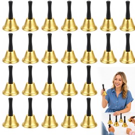 24 Pcs Metal Hand Bell Call Service Hand Bells for Adults,Wood Handles,Gold