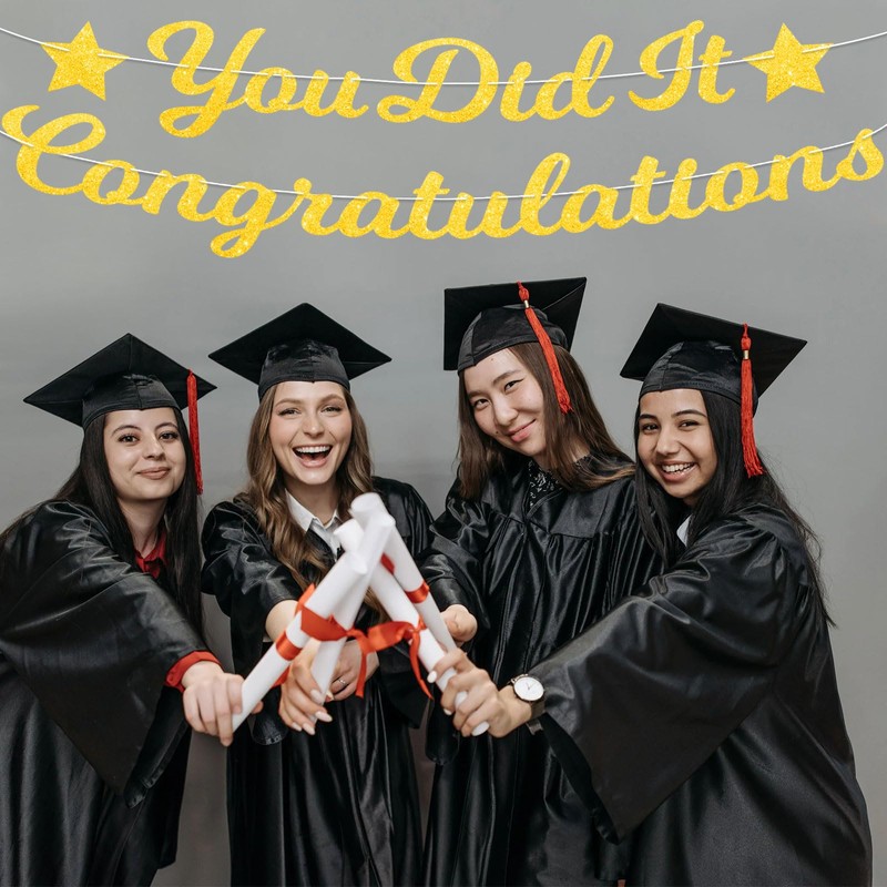 iwiio Gold Congratulations Banner You Did It Bunting For Graduation