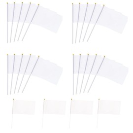 Naisfei Pack of 24 Flag DIY Hand-Held Mini Flags, Hand Flag with Pole, Blank Banner for Painting for Party, Parade, Celebration, Sports Event Decoration (White)
