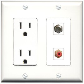 RiteAV - 15 Amp Power Outlet and 1 Port RCA Red and 1 Port Coax Cable TV- F-Type Decorative Type Wall Plate White