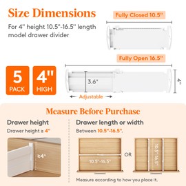 Lifewit 4" High 5 Pack Drawer Dividers, 10.5-16.5" Drawer Divider for Clothes, Adjustable Dresser Drawer Organizers, Plastic Drawers Separators for Clothes, Bedroom, Bathroom, Kitchen, Closet
