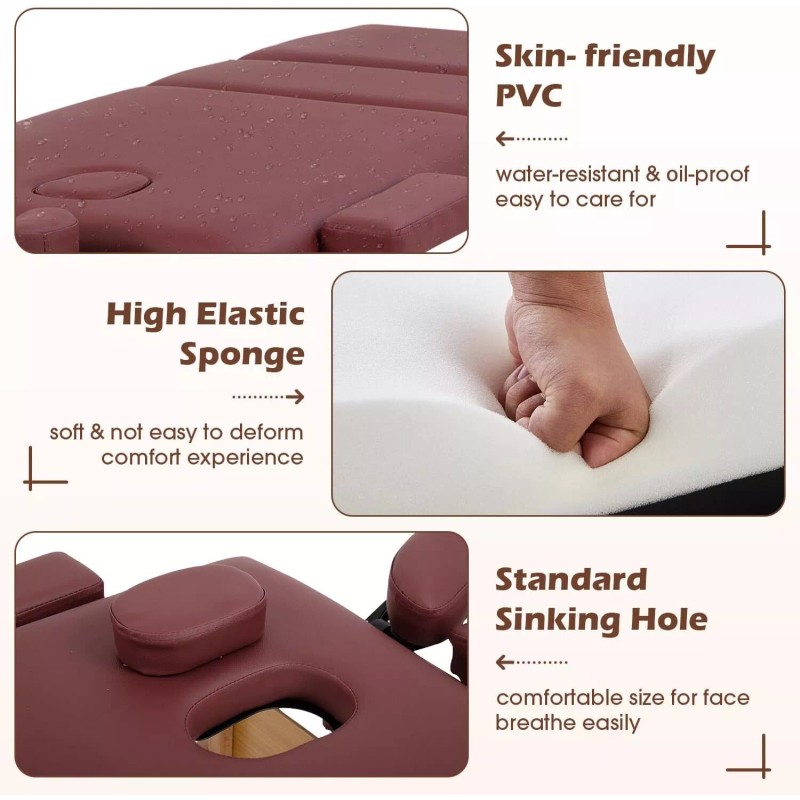BestMassage Massage Table Massage Bed 3 Fold Portable Massage Table