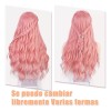 generic - Peluca Larga Rosa Ondulada Para Mujeres Lace Front