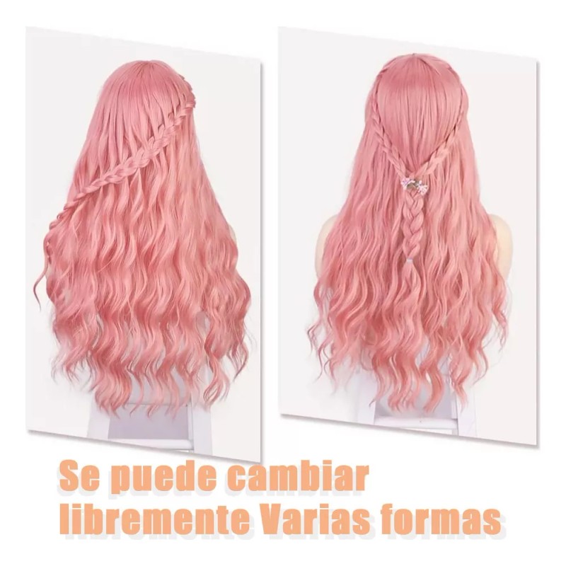 generic - Peluca Larga Rosa Ondulada Para Mujeres Lace Front