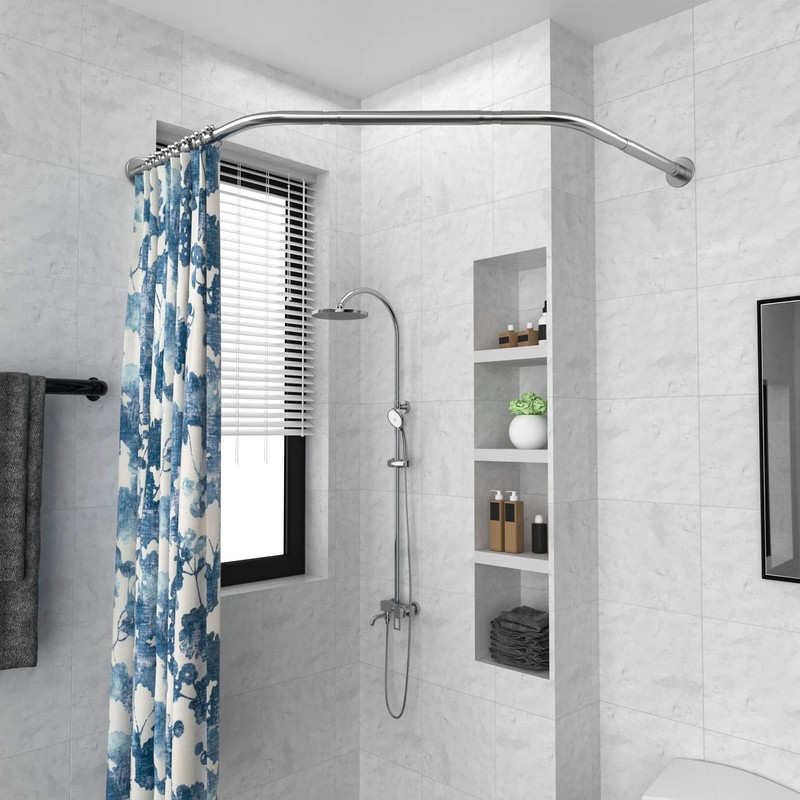 Tanxih Corner Shower Curtain Rod Adjustable Stainless Steel Diamond Shaped