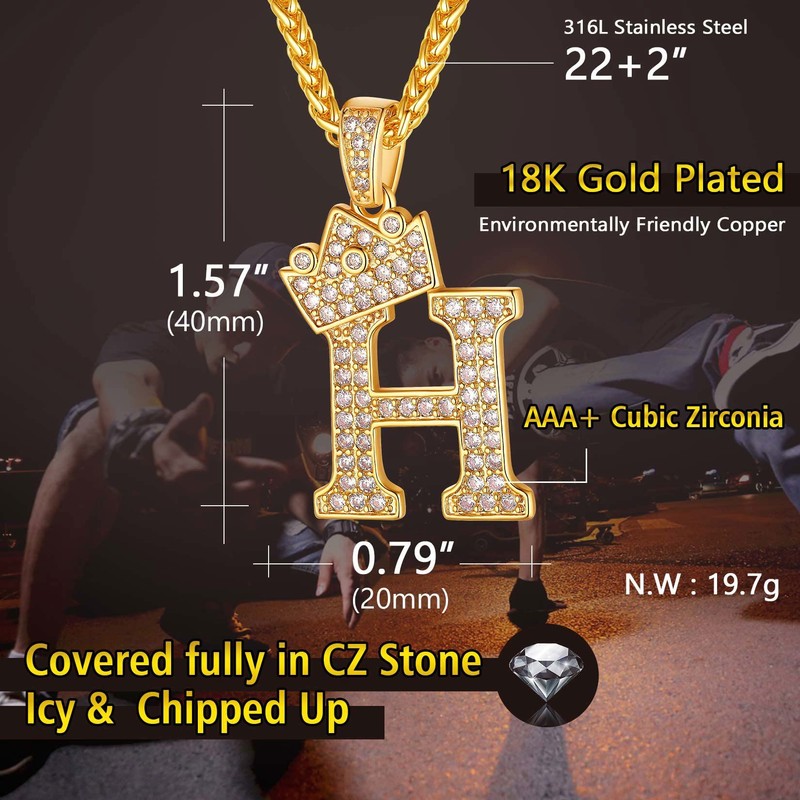 H Necklace with Initials Women Letter Pendant Necklace Gold Plated