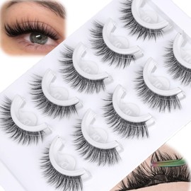 Natural Self Adhesive Lashes Short 8-14mm Self Adhesive Eyelashes No Glue Needed Reusable Press On Lashes without Eyeliner Cat Eye Pre Glued Lashes 5 Pairs False Strip Eyelashes by YDAGKH