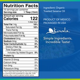 Kevala Organic Toasted Sesame Oil - Cold Pressed and Unrefined Oil for Daily Cooking and Baking, Made with Top Selection Roasted Sesame Seeds, Great for Stir-Fry Vegetables, 8 oz Glass Bottle