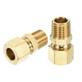 sourcing map 3Pcs Brass Compression Tube Fitting, 3/8" Tube OD x 1/4" NPT Male Connectors Straight Coupling Adapter Union Fittings