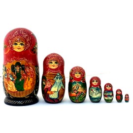 Tsar Saltan Russian Fairy Tale Nesting Dolls Hand Painted 7 Piece Set