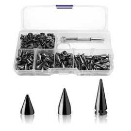 100pcs Spikes Studs 7mm Metal Cone Spikes Rivet, Punk Rock Screw Back Studs for DIY Bags Clothing Leather Craft Bracelet Necklace, with Screwdriver (Black, 3 Size)