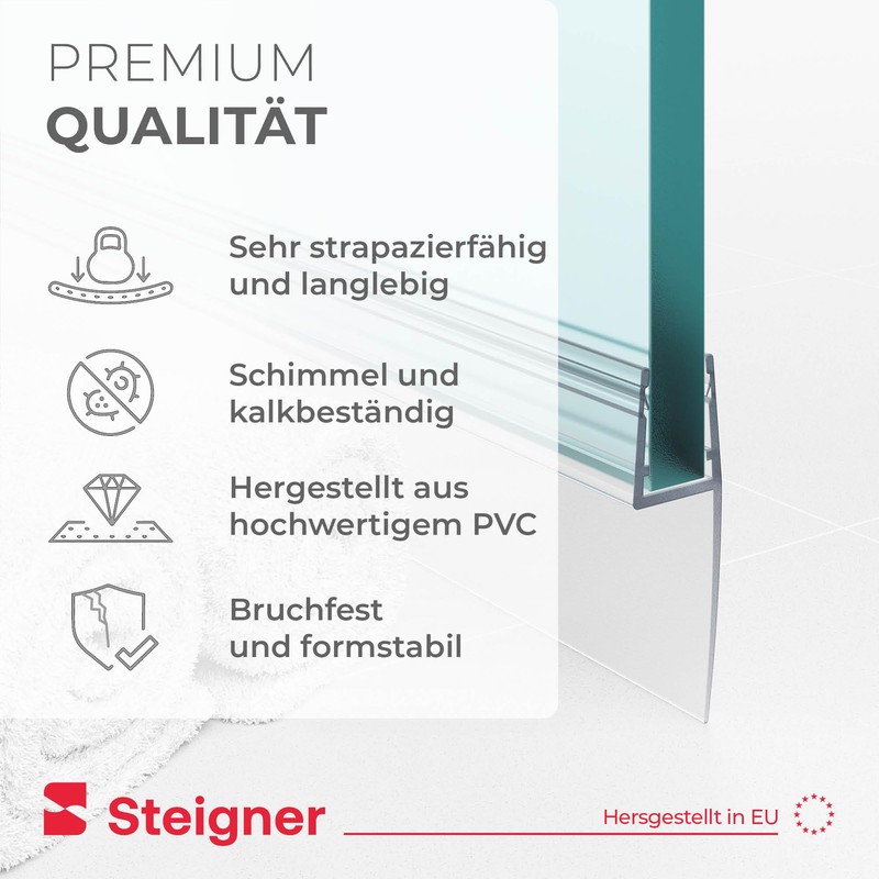 Steigner shower gasket, glass thickness 3.5/4/5 mm, straight, PVC (polyvinyl