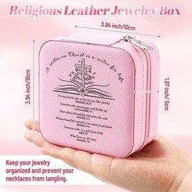Reallnaive 5 Pack Sister in Christ Gift for Women Her Mother's Day Christian Bible Verse Cross Jewelry Box Mini Pink Leather Jewelry Rings Earrings Bracelets Dish Box for Bestie Friends Mother
