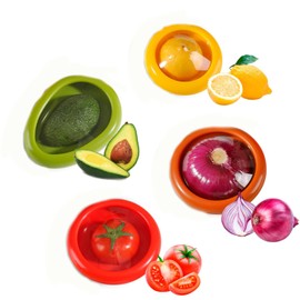 Ziranee Frischhaltedosen in Gemüseform,4 PCS Aufbewahrungsbehälter für Obst und Gemüse, Set für Kühlschrank, Avocado-Schoner, Zwiebel-Aufbewahrungsbehälter, Tomaten- und Zitronenbehälter