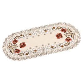 YUMILI Tablecloth, Red Flower Flower, Hollow Embroidered Table Runner, Table Cloth, Wedding Tablecloth, Table Protector, Cutwork Table Decoration for Party Holidays(Oval)