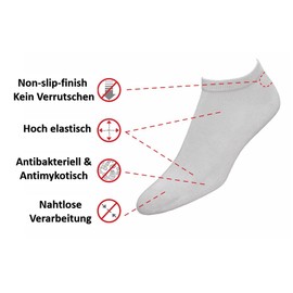 DeoMed Antibacterial Trainer Socks, 6 Pairs, Unisex, Non-Slip, Made in the EU, Seamless, Mini Bamboo with Sanitized Actifresh Technology, White