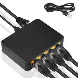 Poyiccot RJ45 Ethernet Splitter 1000mbps, High Speed Ethernet Splitter 1 to 4, Gigabit RJ45 Network Adapter with USB Power Cable for Cat5, Cat6, Cat7 [4 Devices Simultaneous Networking]