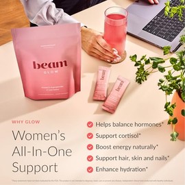 BEAM Glow Women's Wellness Supplement, Cortisol Support with Ashwagandha for Women, Daily Vitamins for Cycle Health, Mood, Energy & Stress Support wit