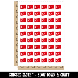 Turkey with Waving Flag Cute Temporary Tattoo Water Resistant Fake Body Art Set Collection - 54 1" Tattoos (1 Sheet)