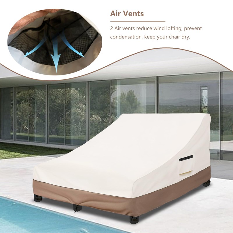 okcool 100% Waterproof Patio Double Wide Chaise Lounge Chair Cover,