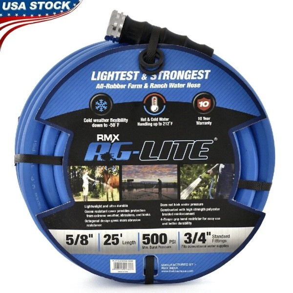 Lightweight Rubber Garden Hose 5/8" 25ft UV Resistant Cold Weather