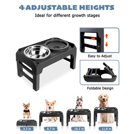 Elevated Dog Bowls, Raised Bowl Stand with No Spill Slow Water Feeder & Stainless Steel Food Dish, Feeding Station with 4 Adjustable Heights for Small Medium Large Dogs