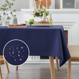Demetex Wipeable Polyester Tablecloth 152x259 cm Washable Navy Fabric Table Cloth Rectangular Water Resistant Table Cover for Picnic Banquet Hall Restaurant, 152cm x 259cm, 1 Pc, Navy Blue