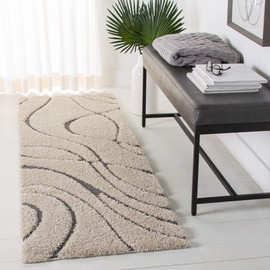 SAFAVIEH Florida Shag Collection Runner Rug - 2'3" x 7', Cream & Grey, Non-Shedding & Easy Care, 1.2-inch Thick Ideal for High Traffic Areas in Living Room, Bedroom (SG471-1180)