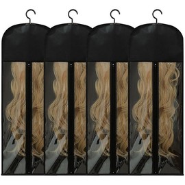 4Pcs Wig Storage Wig Bags Storage with Hanger, Wig Storage Bag with Hair Extensions Wigs and Accessories, Breathable and Easy to Carry Home Hair Salon Travel Available (Black 23.5in) - Size: 31.5in