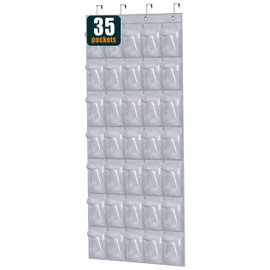 MISSLO 35 Clear Large Pockets Over The Door Shoe Organizer Sturdy Oxford Fabric Hanging Shoe Rack Closet Shoe Holder Hanger, Grey