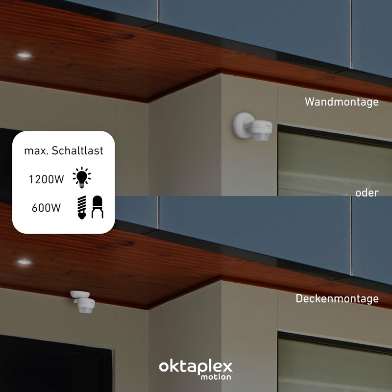 Oktaplex Mia Motion Sensor Outdoor 360 Degree Swivelling IP65 Surface-Mounted