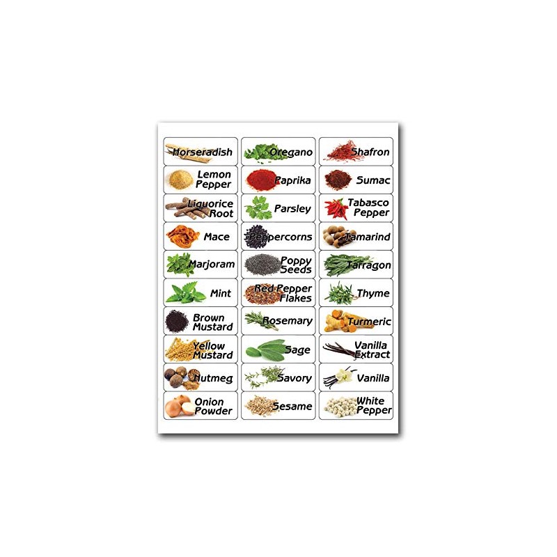60 Spice Labels Jar Bottle Illustrated Stickers Labels