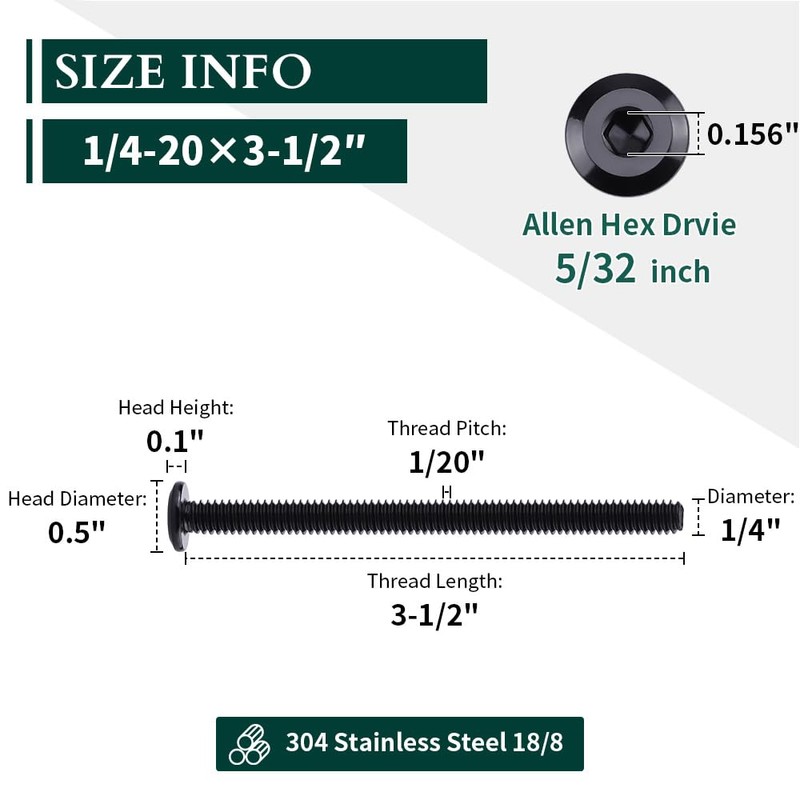 1/4-20 x 3-1/2" Black Hex Socket Head Cap Screws, 304