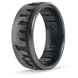 Enso Rings Lord of the Rings Silicone Ring - Comfortable and Flexible Design - 6.6mm Wide, 1.75mm Thick - The Fellowship - Platinum/Black Pearl - Size 14