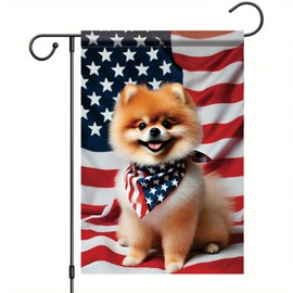 Starlit Patio Patriotic Garden Flag Pomeranian Dog American Flag 4th of July 12x18 Inch Double Sided Seasonal Yard Flag Outdoor Decoration for Porch Lawn Patio Independence Day Memorial Veterans