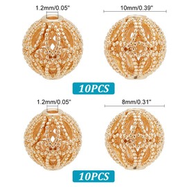 PandaHall Pack of 20 Golden Round Beads 14K Gold-Plated Brass Hollow Beads 8 mm 10 mm Filigree Beads Metal Spacer Beads Loose Beads for Earrings Bracelets Pendants Waist Chains Necklaces Jewellery