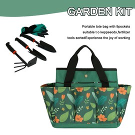 GeerDuo Garden Tool Bag, Portable Garden Tote Bag with Handle, Oxford Garden Tool Organizer Bag, Ideal Gardening Gifts for Wife and Parents, Tools Not Included(Green)