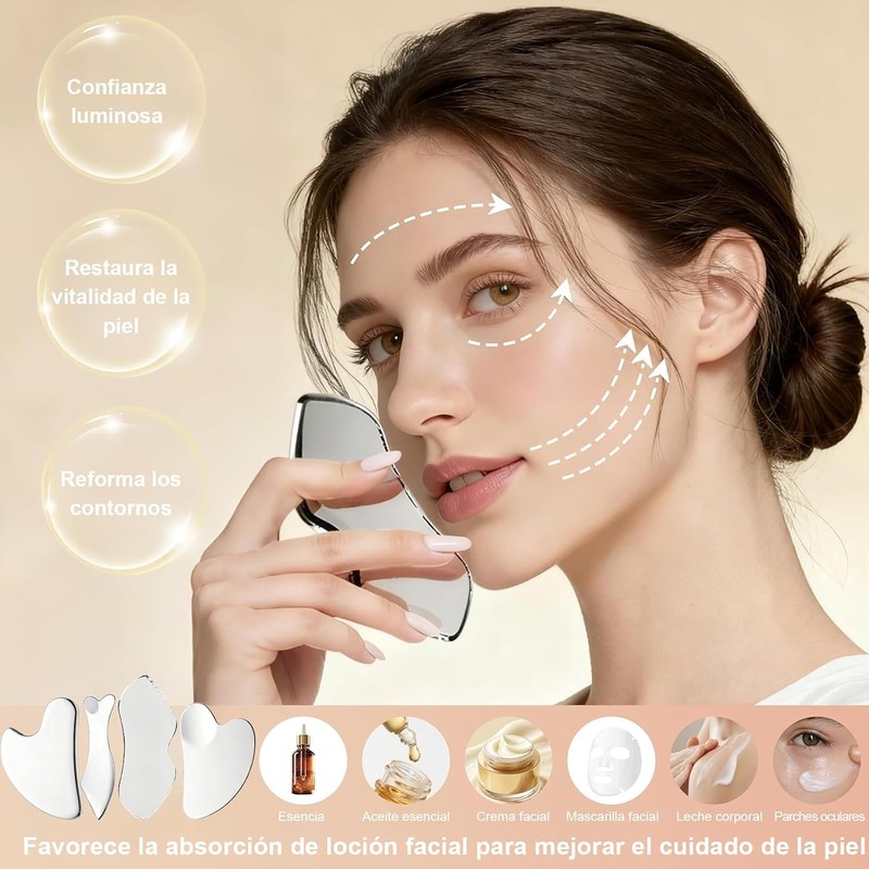 Kit de 4 Gua Sha Facial de Acero Inoxidable Con