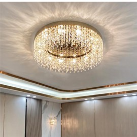 Axamate Modern Crystal Chandelier 20 inch Round Raindrop Crystal Chandeliers Flush Mount Chandelier Chrome Silver Ceiling Light Fixture for Living Room Dining Room Bedroom