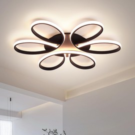 Oliterlux Modern LED Ceiling Light Fixture Black Flush Mount Ceiling Lamp with Remote Control Dimmable 6 Rings Flower Shaped Ideal for Living Room Bedroom Dining Room Kitchen(60CM/23.6IN)