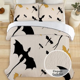 Allenjoy Twin Size Dragon Quilt Bedspreads Winged Guardians Bed Set Bedding Coverlet Fabric Washable with 1 Pillow Sham SC00004-007