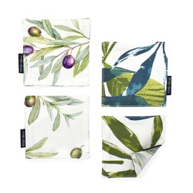 Style Decor W3000820 Coasters Reversible Fashionable Cloth Set of 4 Washable Scandinavian Green Botanical Leaf Pattern