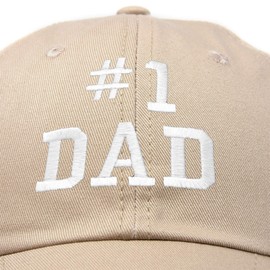 DALIX #1 Dad Hat Number One Embroidered Baseball Cap in Khaki