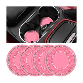FALVFUN Bling Car Cup Holder Coaster, 2.75 Inch Crystal Rhinestone No Slip Anti Dust Vehicle Water Bottle Mat, Waterproof Auto Interior Drinking Pad Accessories, Universal Fit (Pink/White)