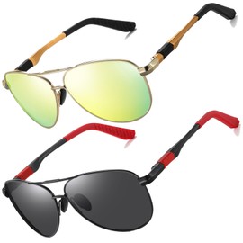 LEDING&BEST Polarised Sunglasses Mens Womens UV Protection metal frame Classic Vintage Style Ultralight Shades For Driving Travel Fishing Running Pilot Sun glasses