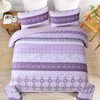 WONGS BEDDING Boho Quilt Set King,Purple Bohemian Striped Patchwork Bedspread