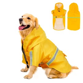 Impermeable para Perros con Capucha con Rayas Reflectantes，Ajustable，Resistente al Agua, Peso Ligero. (S)
